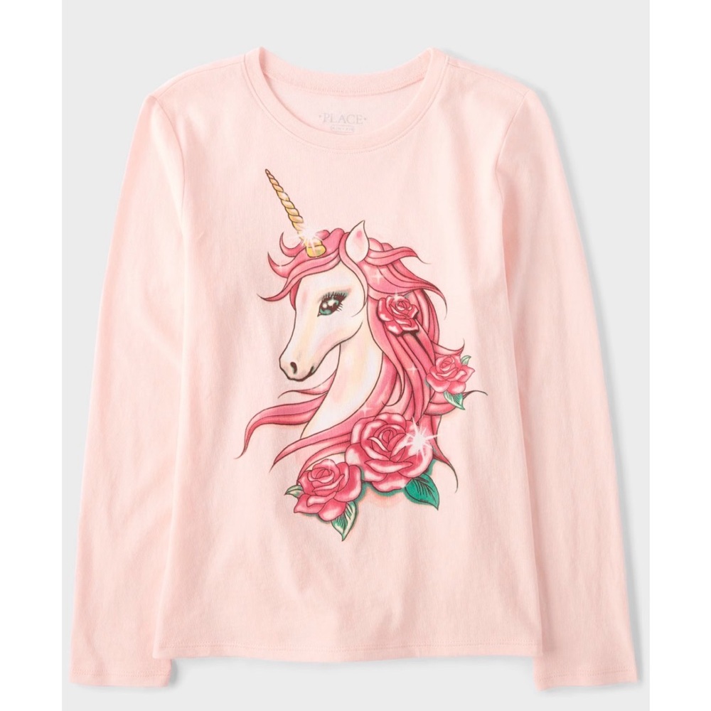 NWT: Pink Girls Unicorn Floral Graphic Long Sleeve Tee Size 5-6 (Small)